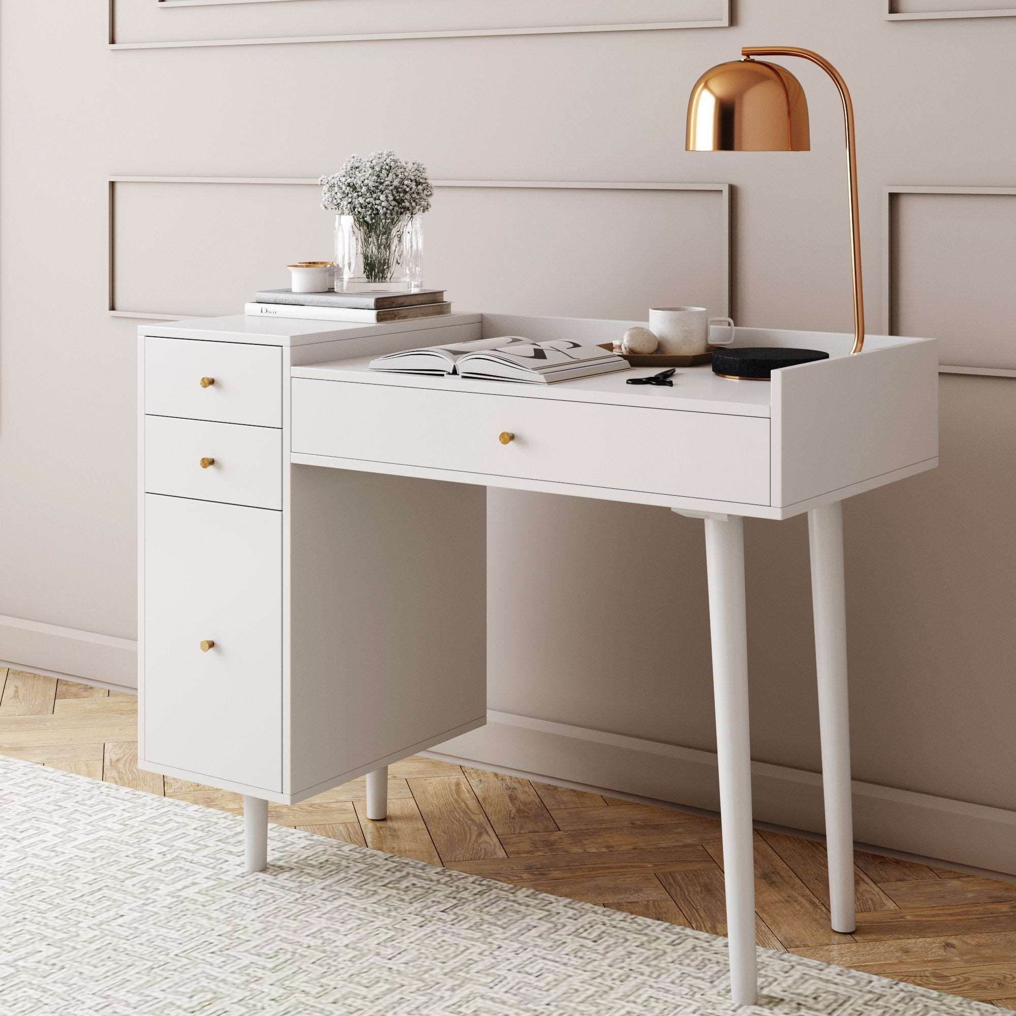 Mid-Century Modern Vanity Desk with Drawers | Nathan James