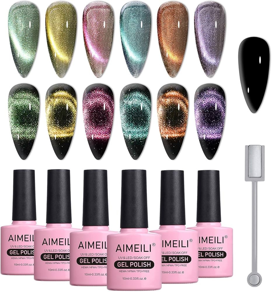 AIMEILI Cat Eye Gel Nail Polish Soak Off U V LED Hema Free Nail Polish Nail Art Manicure Color Se... | Amazon (US)