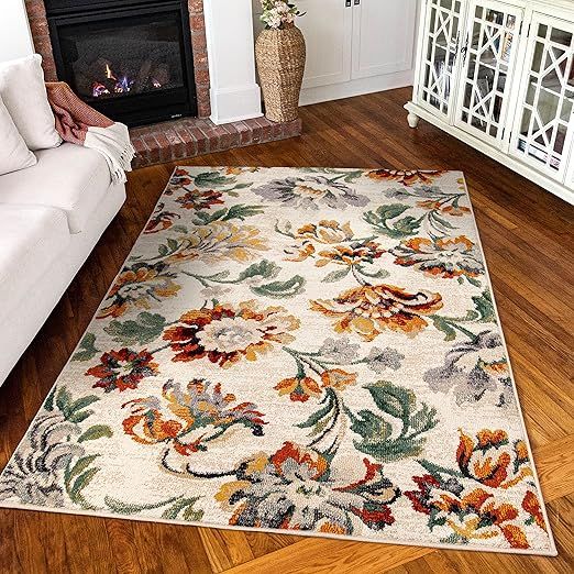 Simply Southern Cottage Franklin Floral Area Rug, 6' x 9', Multi | Amazon (US)