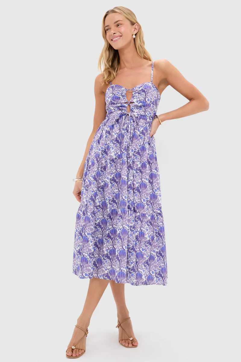 Purple Multi Floral Corinne Cut-Out Midi Dress | Tuckernuck (US)