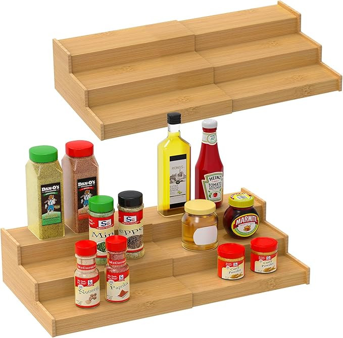 Lenwi Spice Rack Organizer for Cabinet 2Pack, 3 Tier Expandable Bamboo Spice Storage, Great for K... | Amazon (US)