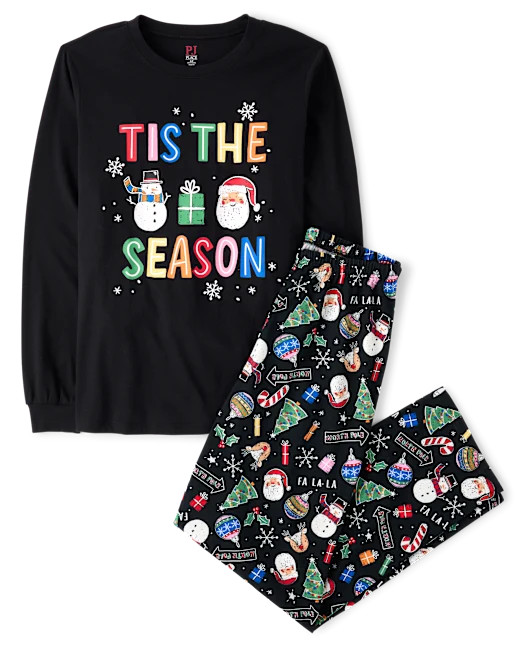 Adult Matching Family Glow Tis' The Season Cotton Pajamas - black | The Children's Place