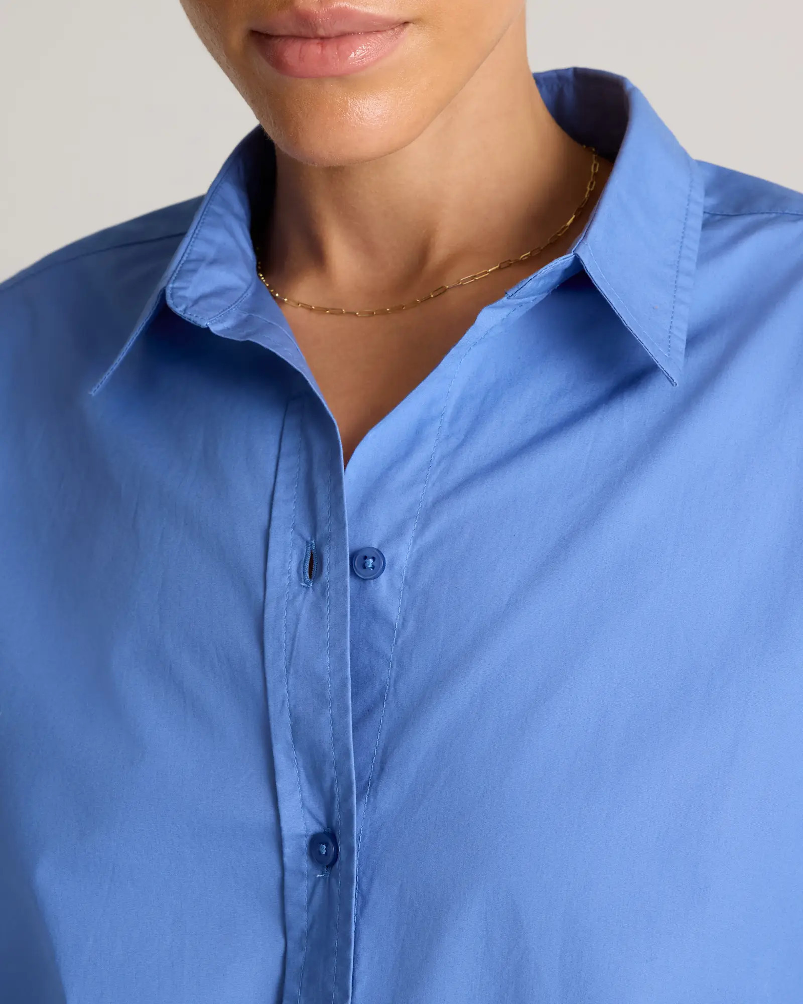 100% Organic Cotton Poplin Long Sleeve Shirt   in True Blue | Quince