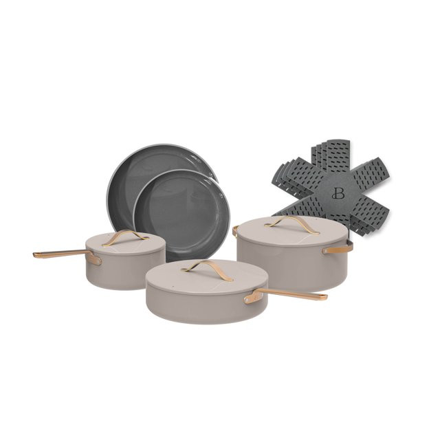 Beautiful 12pc Ceramic Non-Stick Cookware Set, Porcini Taupe by Drew Barrymore | Walmart (US)