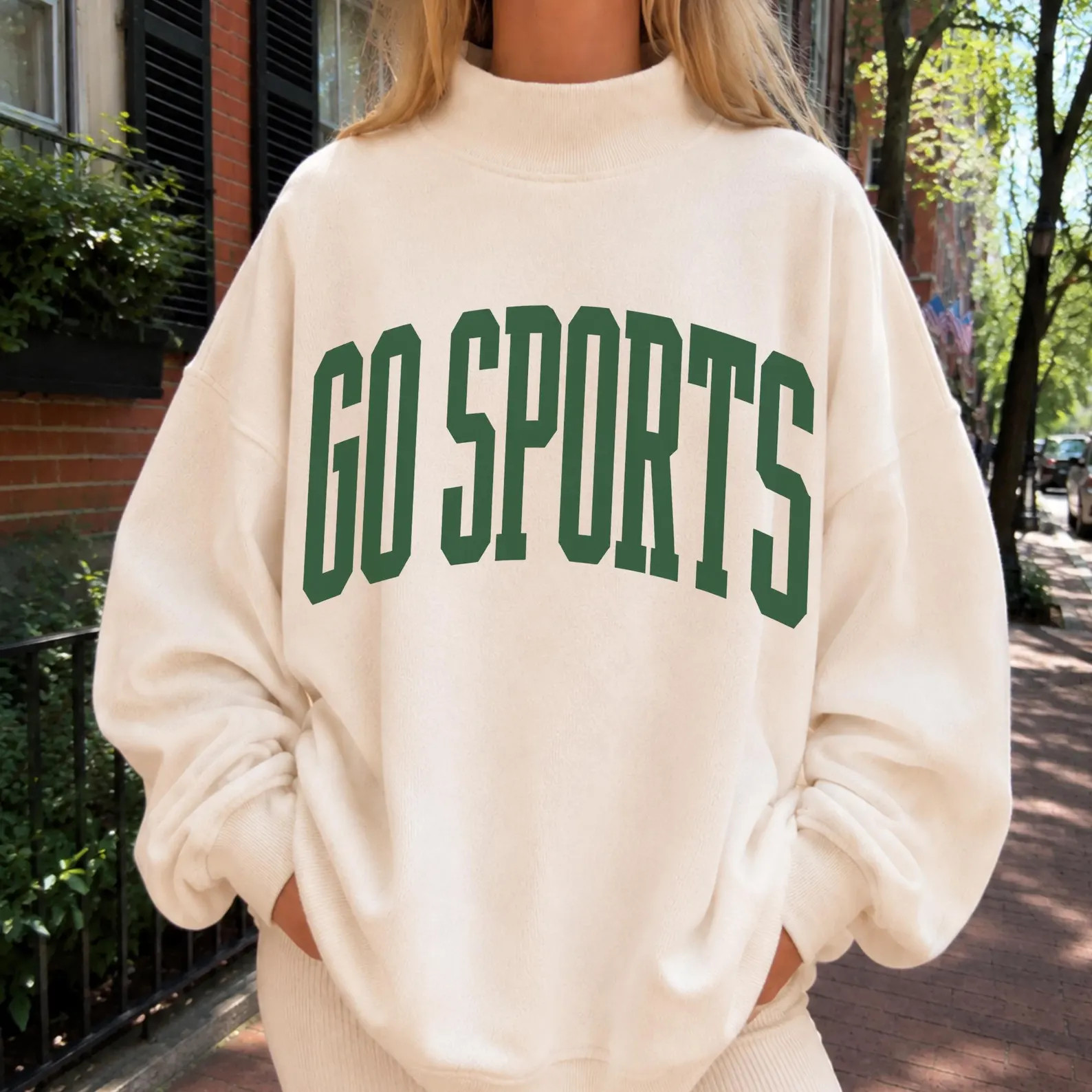Retro Go Sports Mockneck Sweatshirt Trendy Gameday Mockneck Football Season Crewneck Oversized Fo... | Etsy (Global)