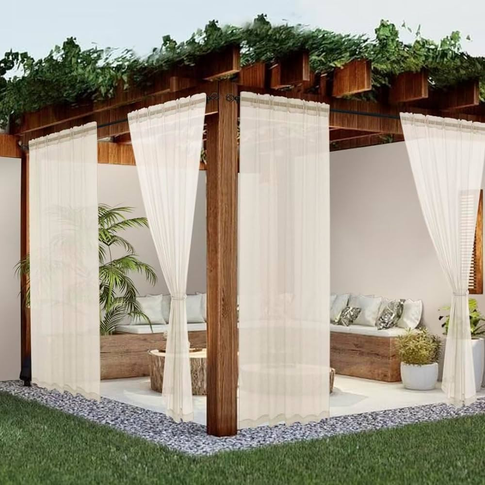 youleyar Sheer Outdoor Curtains for Patio Waterproof 2 Panels Linen Look Rod Pocket Indoor Ivory ... | Amazon (US)