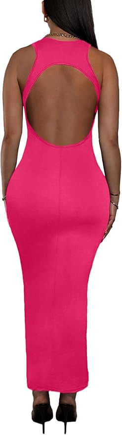 Women's Backless Maxi Bodycon Dress - Summer Open Back Sleeveless Cut Out Club Long Tank Dresses | Amazon (US)