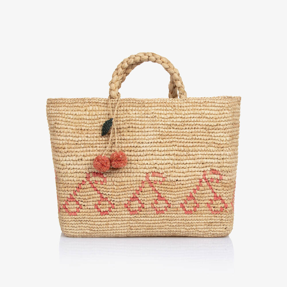 Bonpoint Girls Beige Raffia Cherry Bag (32Cm) | Childrensalon