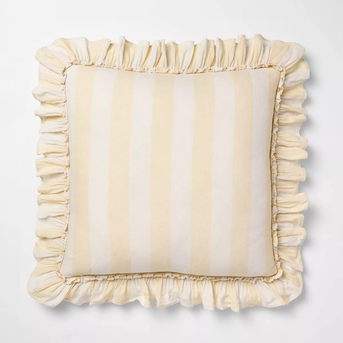 Square Pillow Big Stripe with Ruffle Pale Yellow and Cream - Threshold™ Design with Studio McGe... | Target
