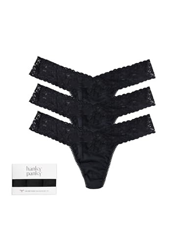 hanky panky Womens, Supima® Cotton Low Rise Thongs with Lace 3-Pack, Black, One Size | Amazon (US)