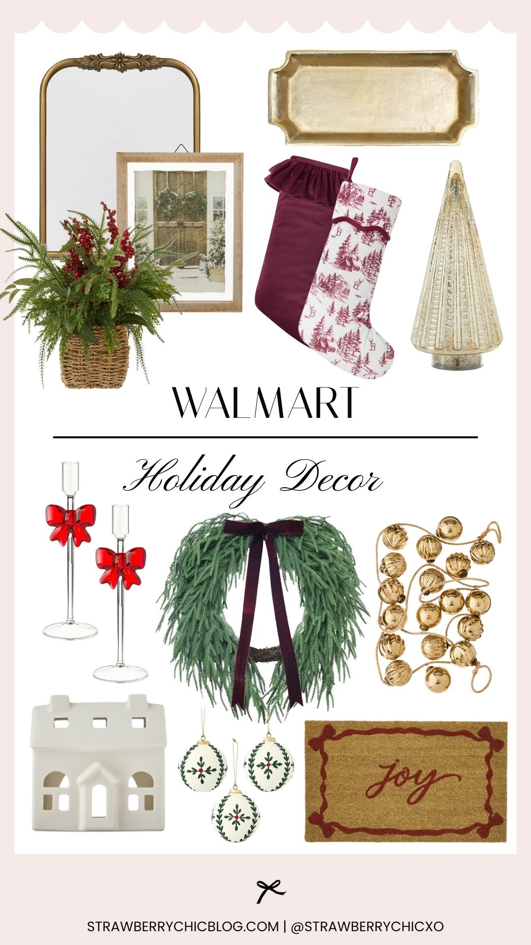 Walmart holiday decor has arrived! These affordable finds are so chic and perfect for the upcoming holiday season. I am especially loving the bow tie glass candlestick holders, patterned stocking, and heart shaped wreath. 

#LTKSeasonal #LTKHome #LTKFindsUnder100