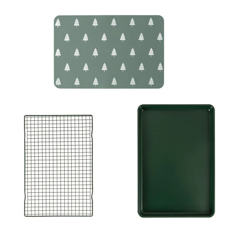 Holiday Time 3-Piece Metal Baking Set, Cookie Sheet with Silicone Baking Mat and Cooling Rack, Gr... | Walmart (US)