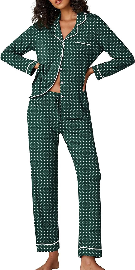 Ekouaer Pajamas Women's Long Sleeve Sleepwear Soft Button Down Loungewear Pjs Lounge Set Nightwea... | Amazon (US)