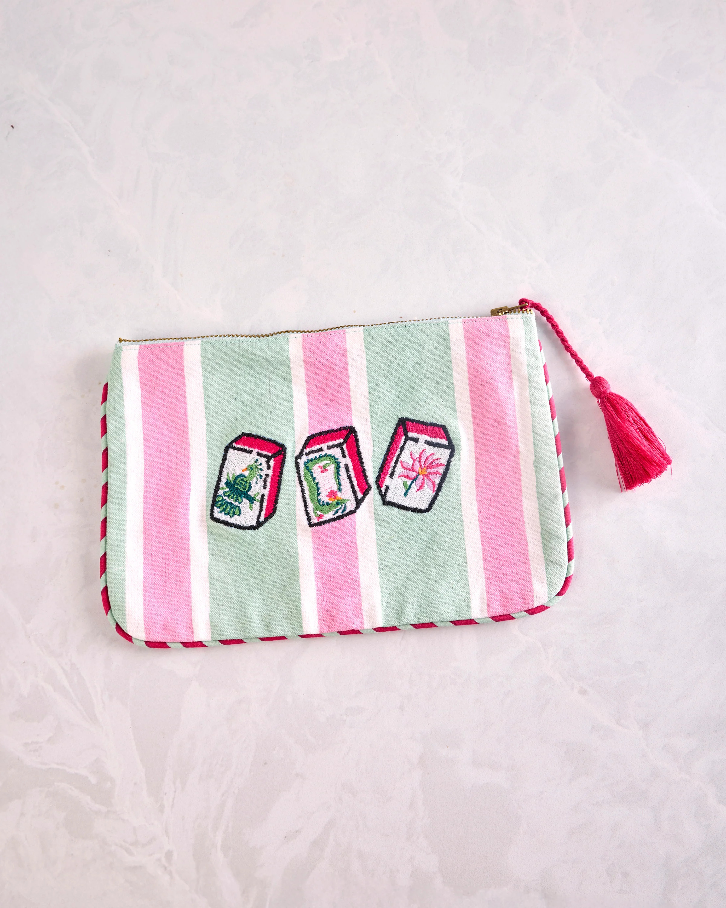 Mah Jongg Menagerie - Canvas Pouch - Pale Jade | Printfresh