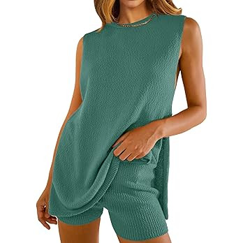 NENONA Women's Summer Sleeveless Sweater Sets Casual Knit Tunic Tops and Shorts 2 Piece Outfits | Amazon (US)