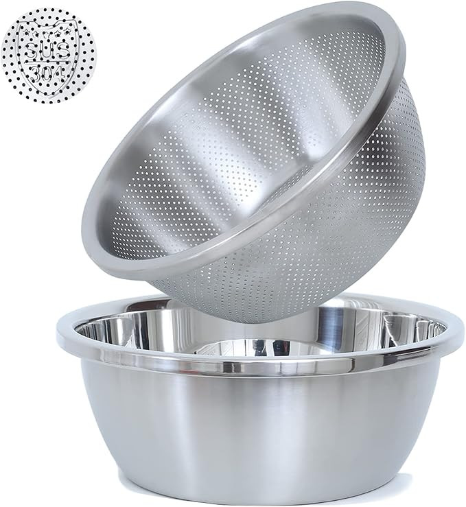 304 Stainless Steel Microporous Colander, 5QT Large Capacity with Mixing Bowl For washing vegetab... | Amazon (US)