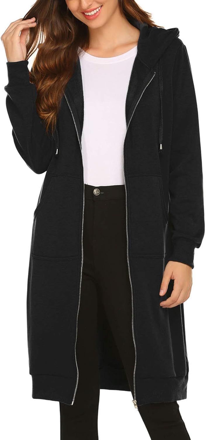 ELESOL Women Casual Zip up Fleece Hoodies Tunic Sweatshirt Long Hoodie Jacket S-XXXL | Amazon (US)
