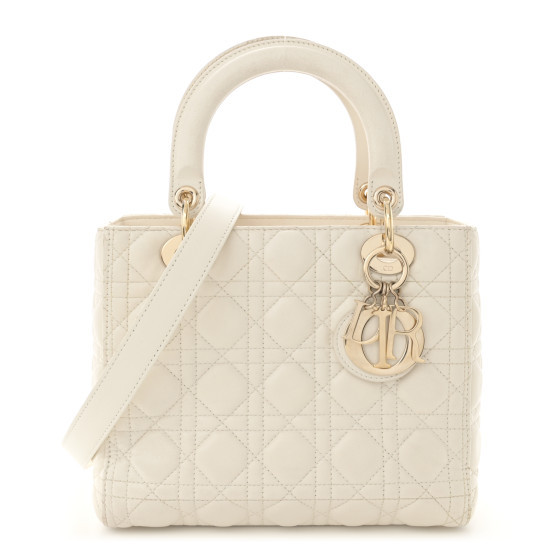 Lambskin Cannage Medium Lady Dior White | FASHIONPHILE (US)