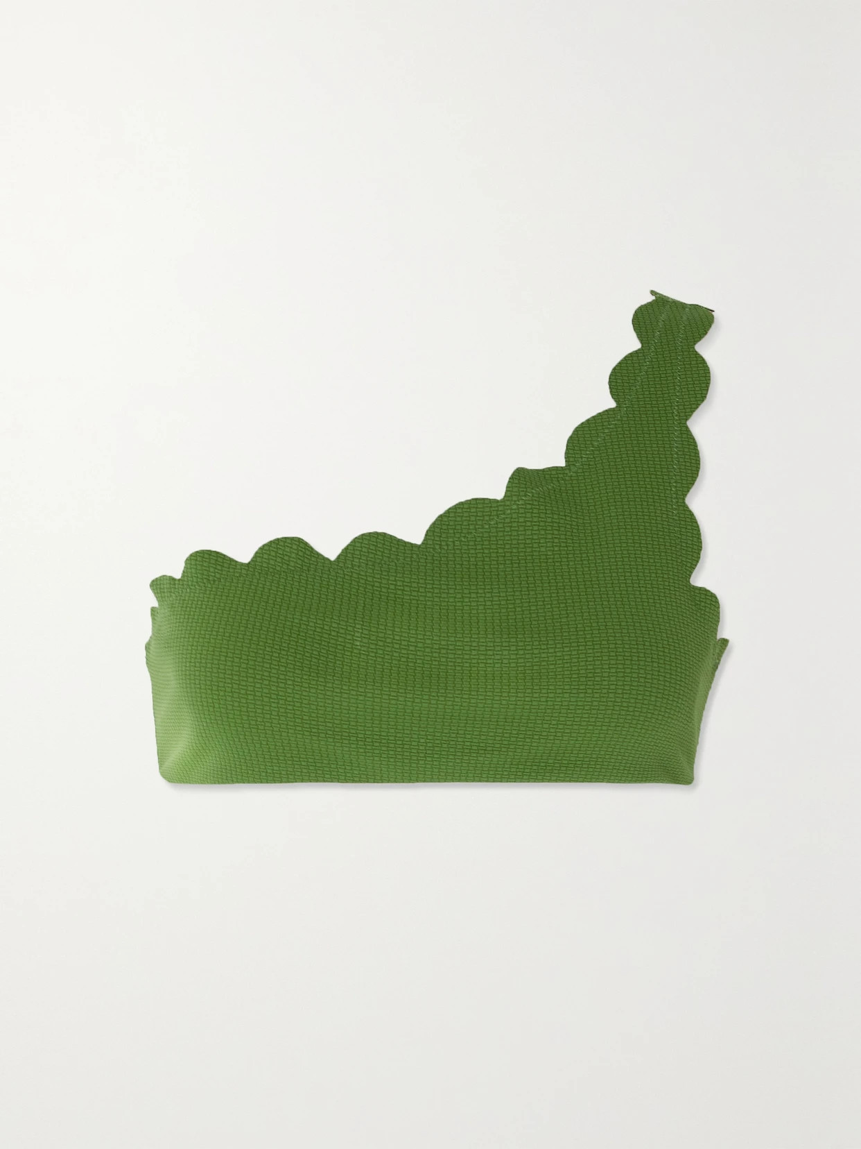Marysia - Santa Barbara One-shoulder Scalloped Seersucker Bikini Top - Green | NET-A-PORTER (US)