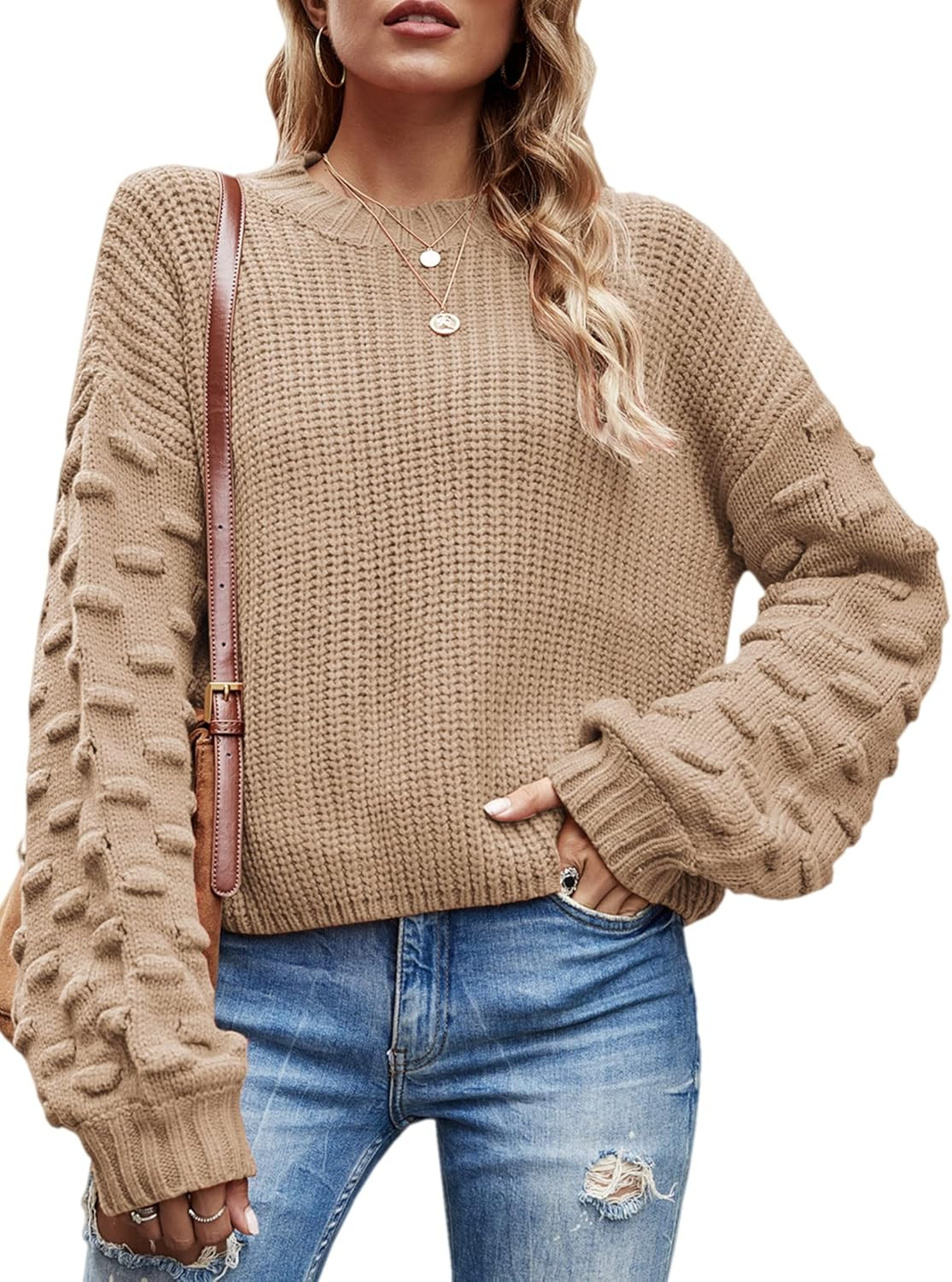 Angashion Womens Sweaters Pullover Oversized Deep V Neck Off Shoulder Tops Long Sleeves Loose Kni... | Amazon (US)