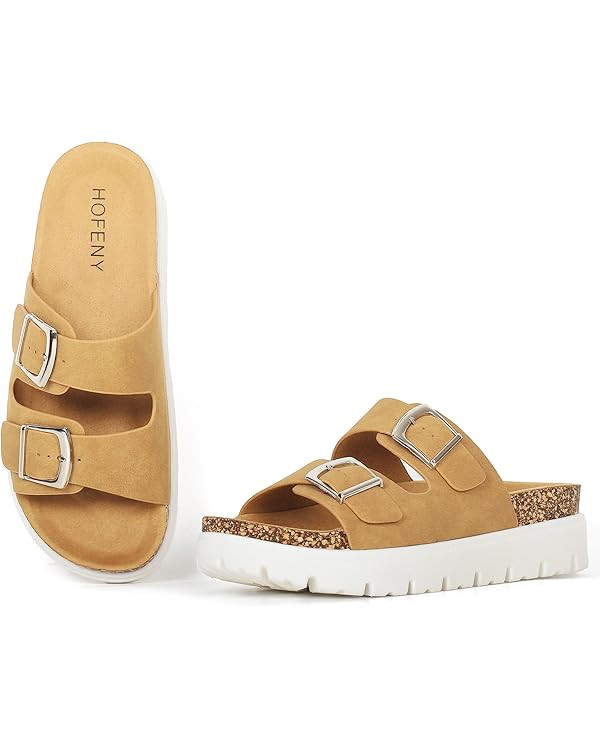 Women Platform Sandals, Arch Support Slides with Adjustable Buckle Straps, Open-Toe Wedge Chunky ... | Amazon (US)
