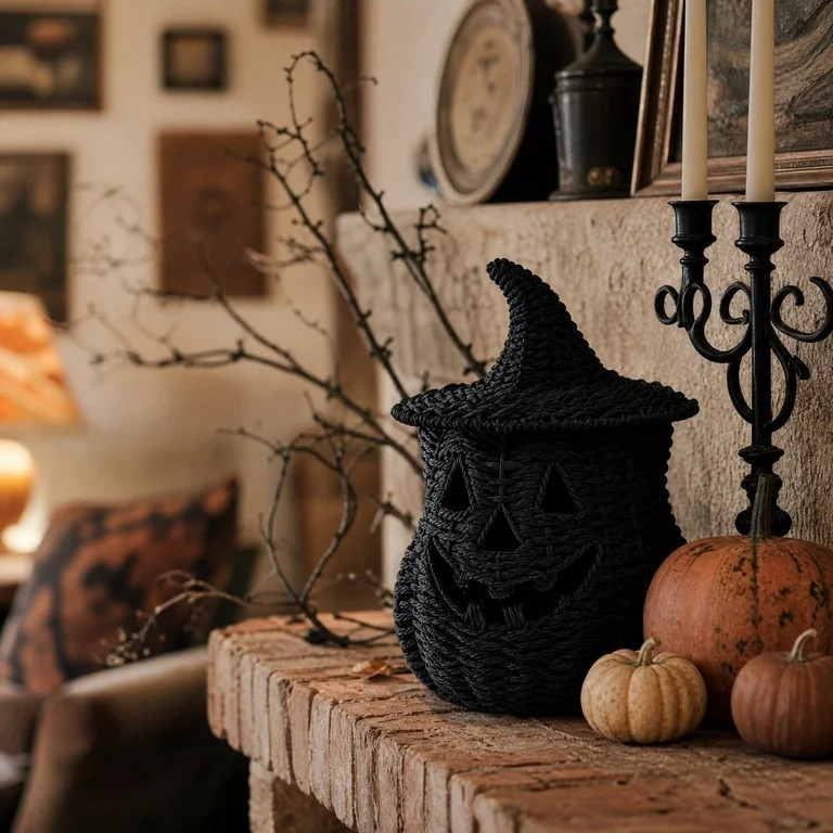 All Hallows Eve Corn Husk Crock, Halloween Bleached Cream Woven Pumpkin Vessel, Elegant Neutral J... | Walmart (US)