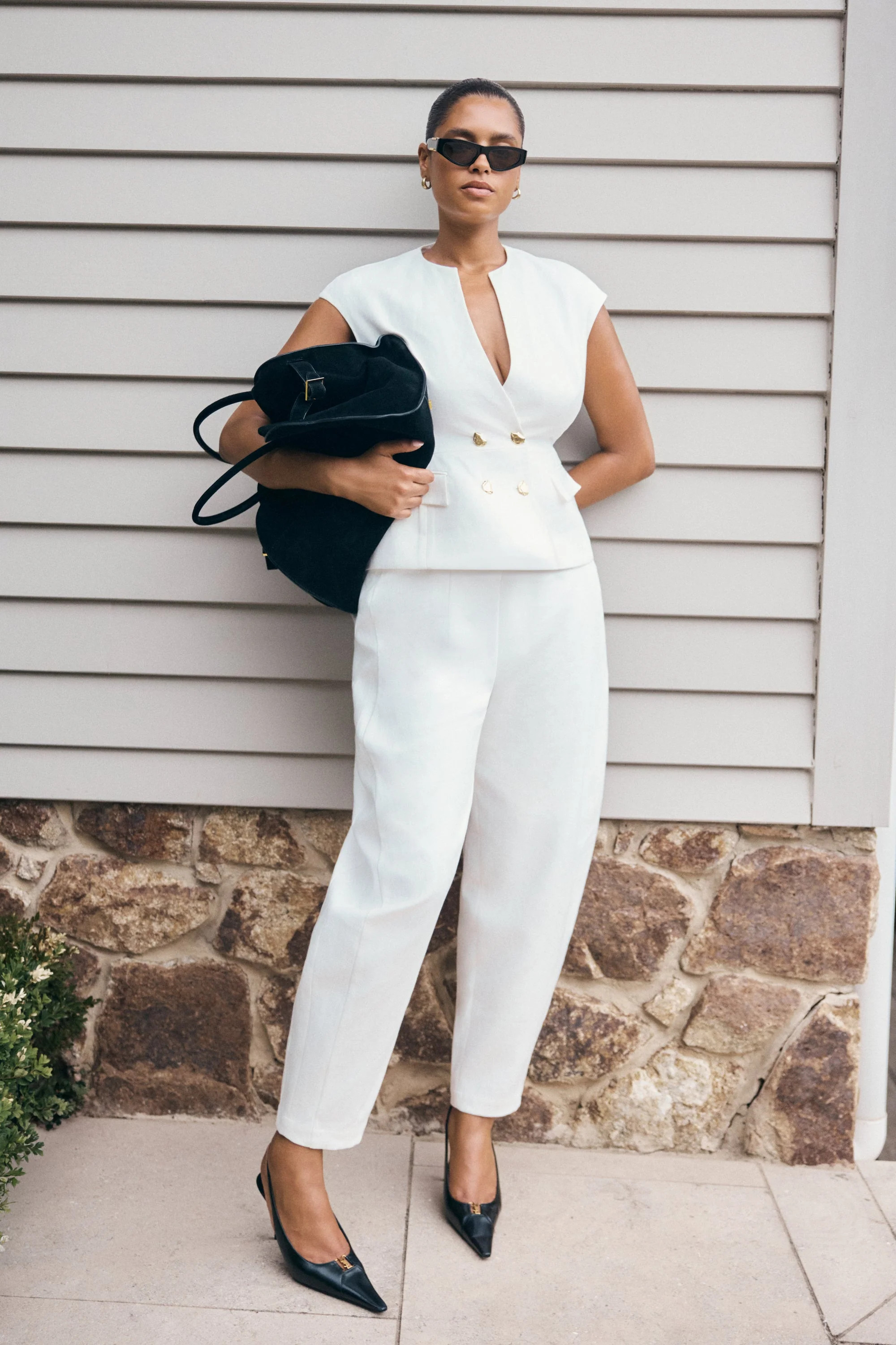 Oriana Linen Oversize Pants - White | MESHKI US