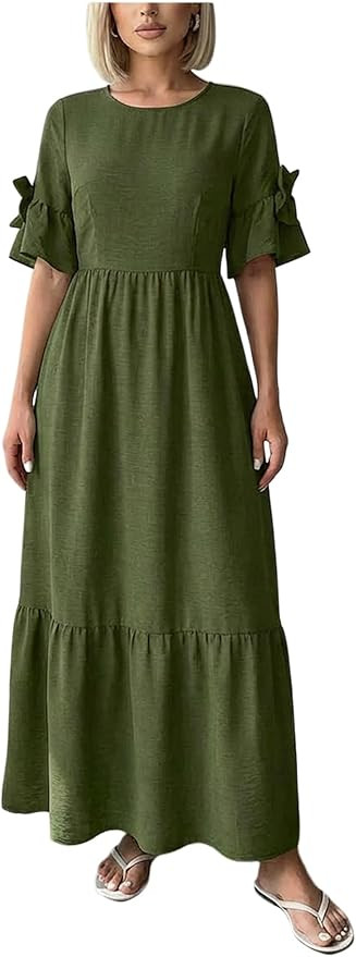 Women's Plus Size Ruffle Maxi Dress Summer Bow Half Sleeve A Line Flowy Dresses Beach Vacation Cl... | Amazon (US)