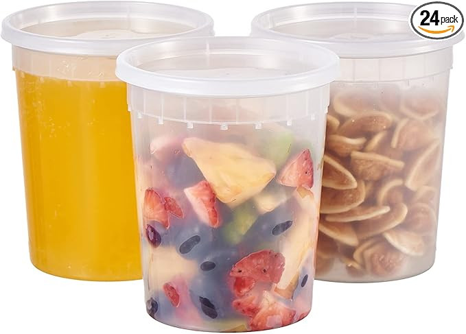 32oz Plastic Deli Containers, 24 Sets - Leakproof, Stackable, BPA Free, Microwavable, Freezer Saf... | Amazon (US)