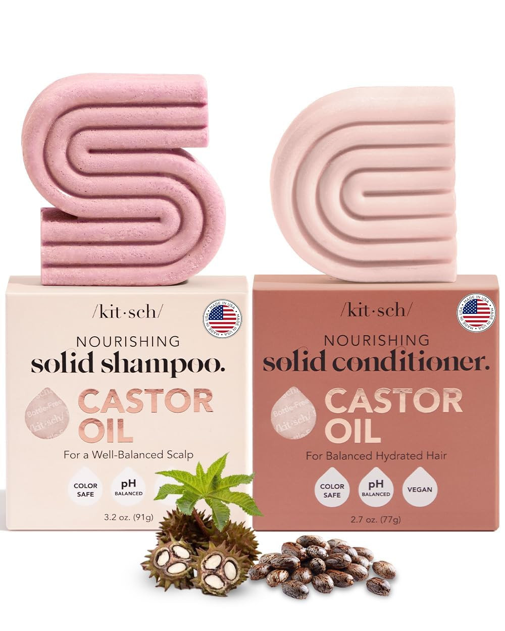 Kitsch Castor Oil Shampoo and Conditioner Set for Dull & Dry Hair - Nourishing Bar Soap for Well-... | Amazon (US)