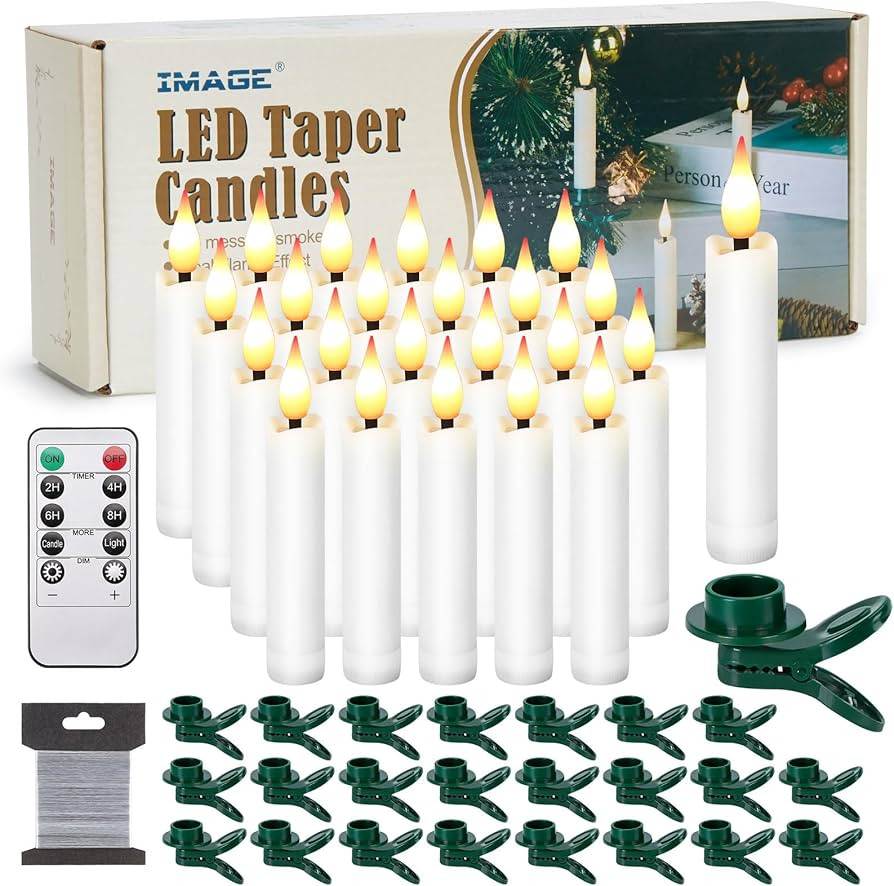 Amazon.com: 12Pcs LED Taper Candles Light Set Flameless 3D Wick Ivory Candles with Clip-on Christ... | Amazon (US)
