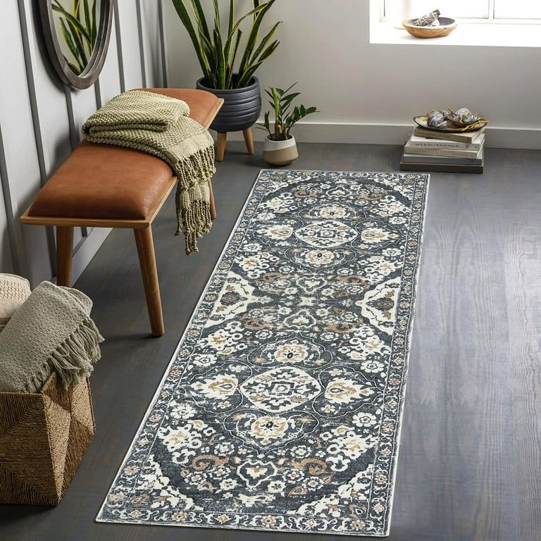 MeyJey Boho Runner Rug, 2'x6' Ultra Soft Fluffy Vintage Distressed Non-Slip Area Rug, Gray/Brown ... | Walmart (US)