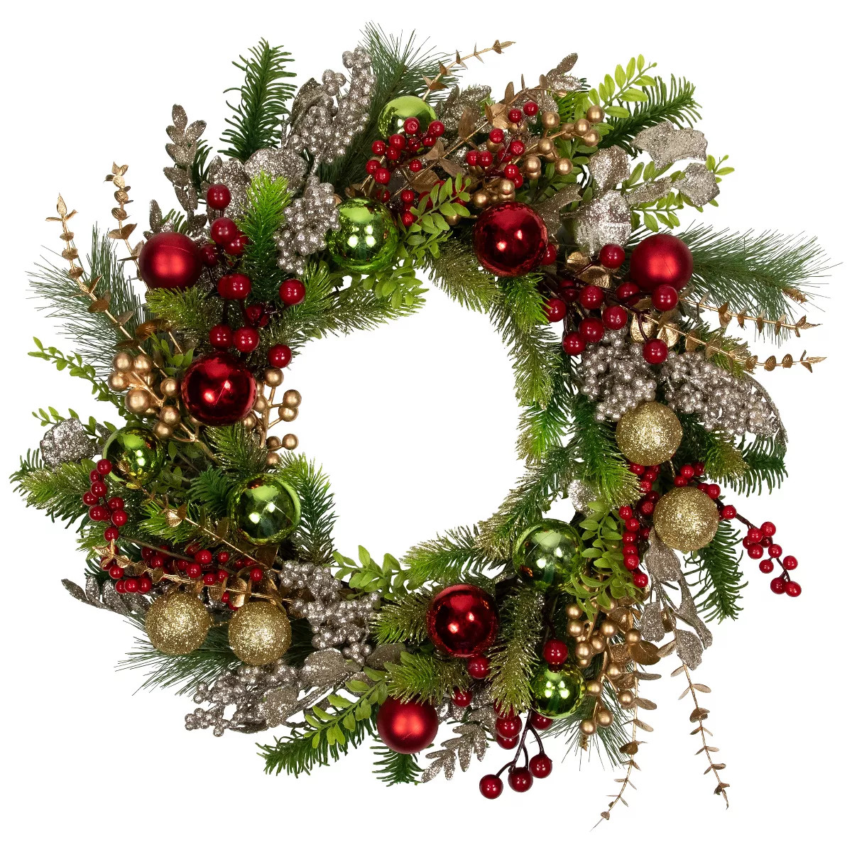 Northlight Glittered Ornaments and Berries Christmas Wreath - 24" - Green and Gold | Target
