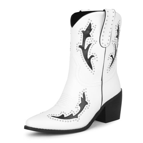 wetkiss White Cowboy Boots for Women White Cowgirl Boots for Women White Boots White Western Boots Wide Calf Cowboy Boots Short Ankle Cowgirl Boots Country Rodeo Boots | Amazon (US)