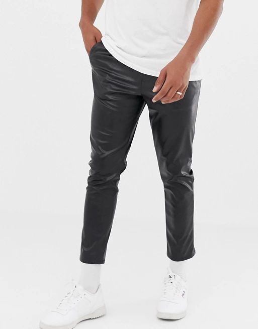 ASOS DESIGN slim leather look cropped pants in black | ASOS US