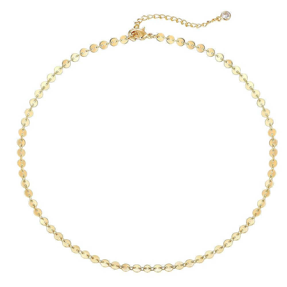 Dremmy Studios Dainty Gold Choker Necklace for Women 14K Gold Plated Coin Disc Figaro Layered Bea... | Amazon (US)