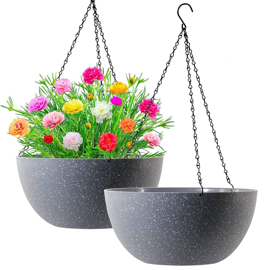 WOUSIWER 13 inch 2 Pack Large Hanging Planters for Indoor Outdoor Plants with Drainage Holes and ... | Amazon (US)