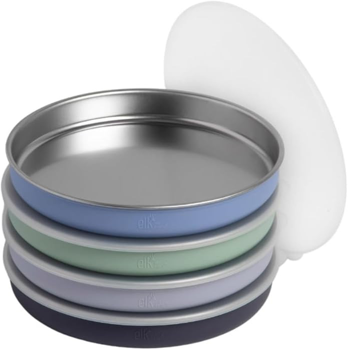 Elk and Friends 7.8” Stainless Steel Non Divided Plates with Silicone Sleeve + Storage Lid | Ba... | Amazon (US)