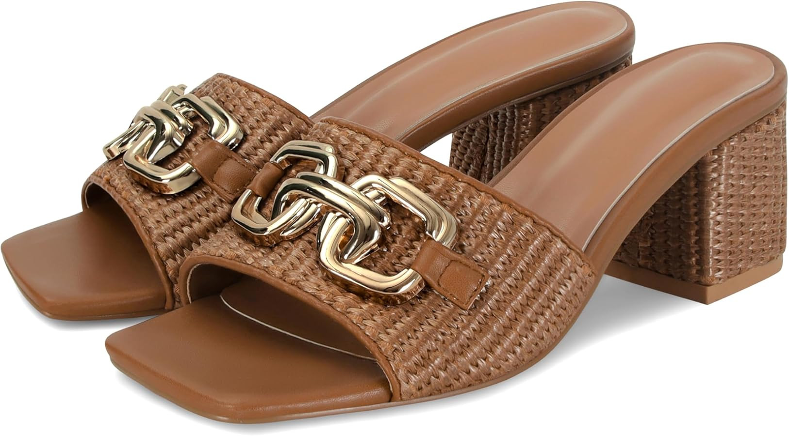 SOVANYOU Raffia Sandals Women Block Heel Sandals Square Open Toe Mule Heels Slip On Beach Heels S... | Amazon (US)