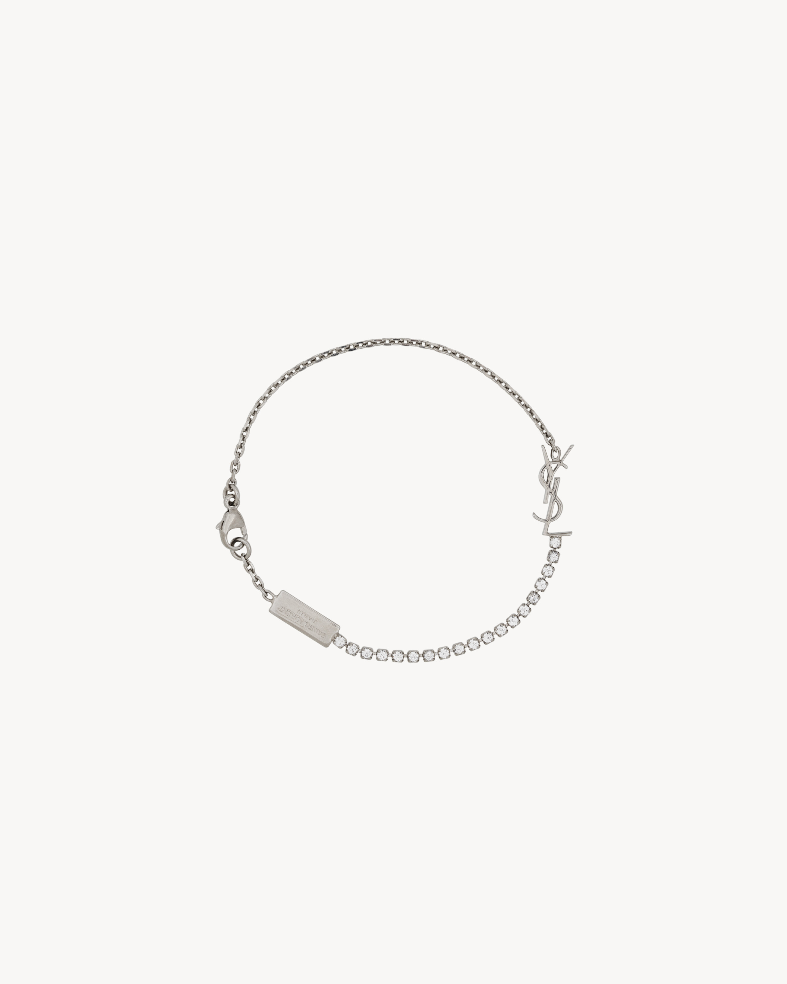 Saint Laurent Cassandre Charm Bracelet In Metal And Rhinestone - Silver - Women - S | Saint Laurent Inc. (Global)