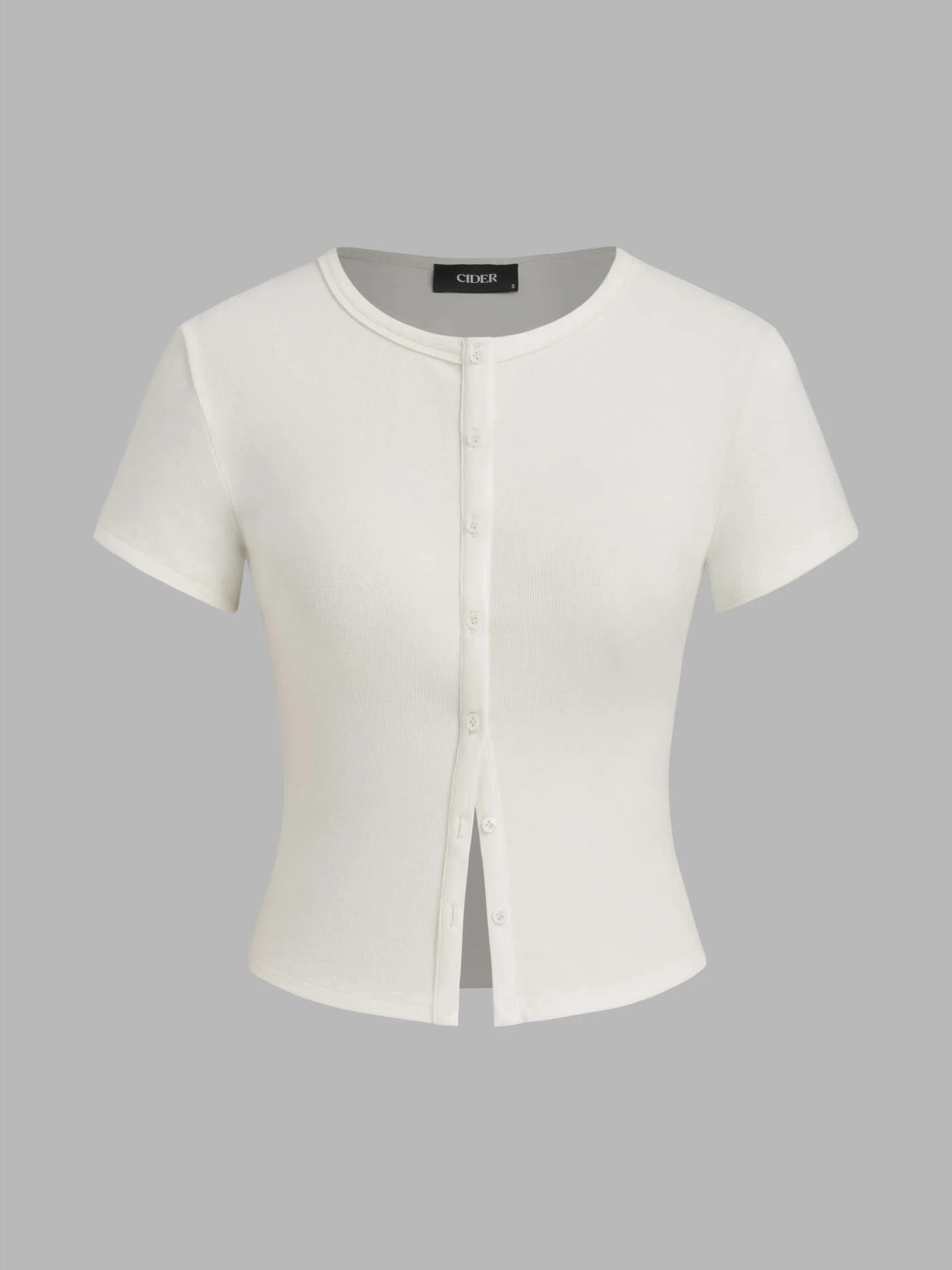 Round Neckline Solid Button Short Sleeve Top... | Cider