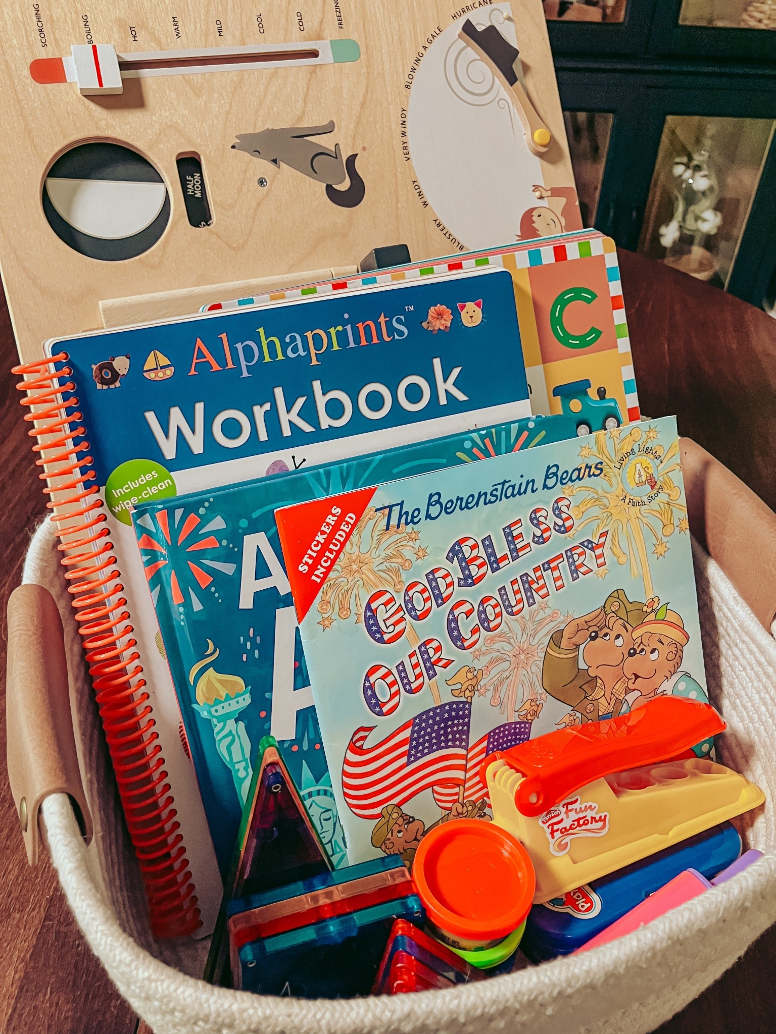 have you ever heard of morning baskets? ☀️🧺

at first, I thought it would be silly. there’s no way these would actually keep my kids entertained with little to no oversight while I get an extra five minutes to myself in the morning or while I cook breakfast or fold laundry or do whatever needs to be done around the house. 

but oh my gosh.

these things are magical, and they really work! 

I prep these in the evening and they’re ready first thing for the kids to dive into in the morning. I love putting their current educational faves in there—and, as an added bonus, they’re screen free!
 • @playdoh for tactile and manipulative play
 • dry erase letter & number tracing books
 • our favorite summer books!
 • @magnatiles for more creative tactile play
 • @tenderleaftoys seasons & weather board

#LTKdayinmylife #LTKKids #LTKmomlife