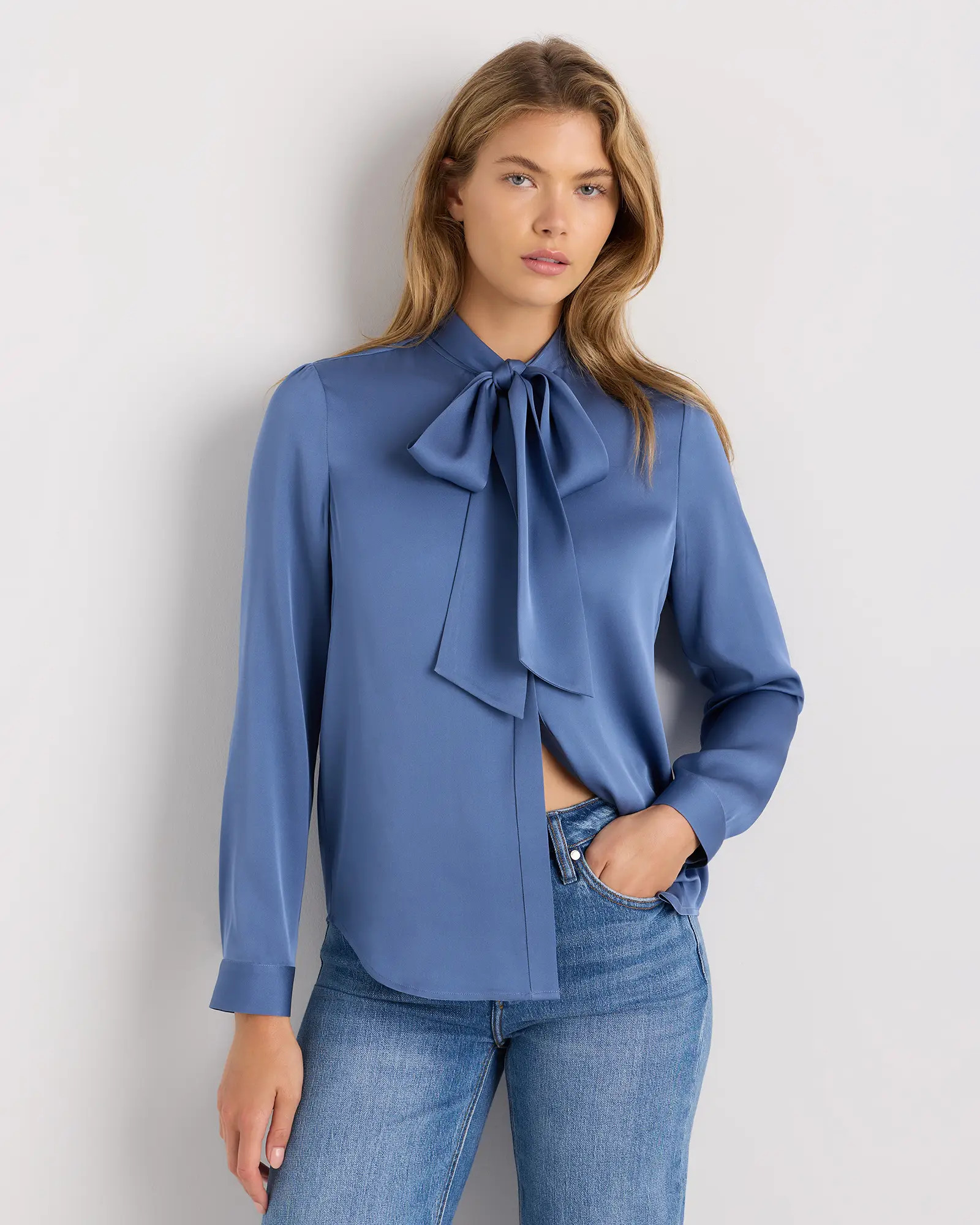 Washable Stretch Silk Tie Neck Blouse | Quince