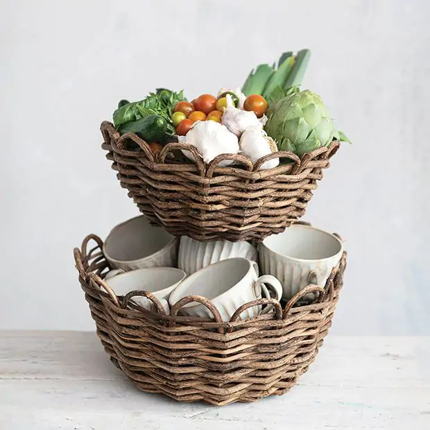 Scalloped Edge Vine Basket Set of 2 | Antique Farm House