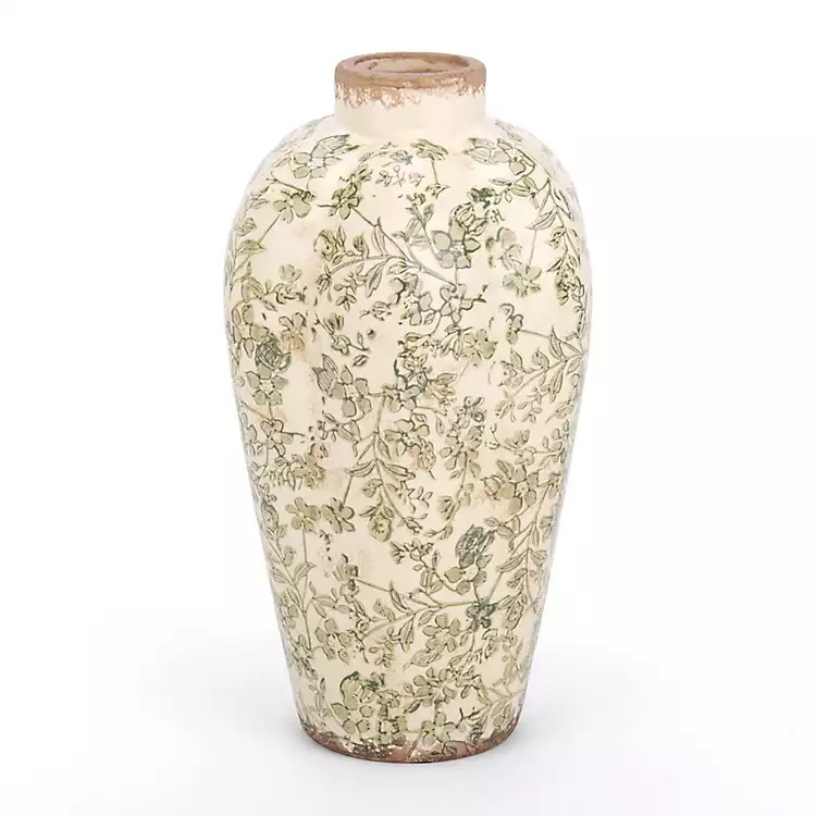 New! Green Floral Vintage Ceramic Vase, 11 in. | Kirklands