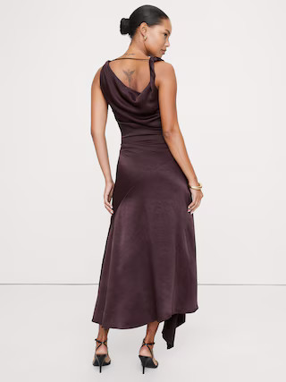 Hammered Satin Twist-Shoulder Dress | Banana Republic (US)