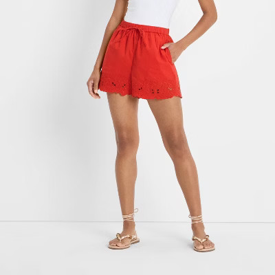 Women's High-Rise Eyelet Hem Poplin Pull-On Shorts - Future Collective | Target