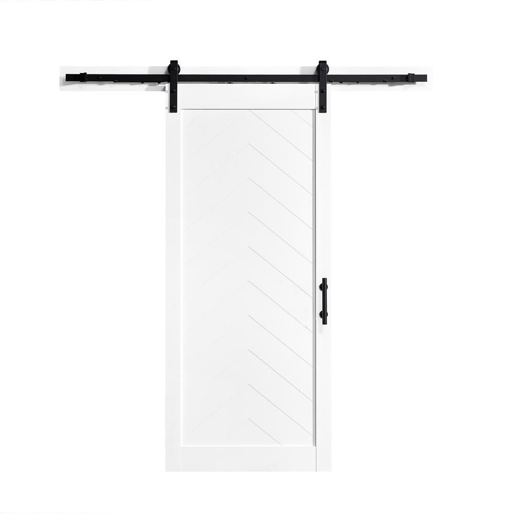 OVE Decors Cooper 36 in. x 84 in. Sliding Barn Door in Textured White Wood with U-Shape Soft Clos... | The Home Depot