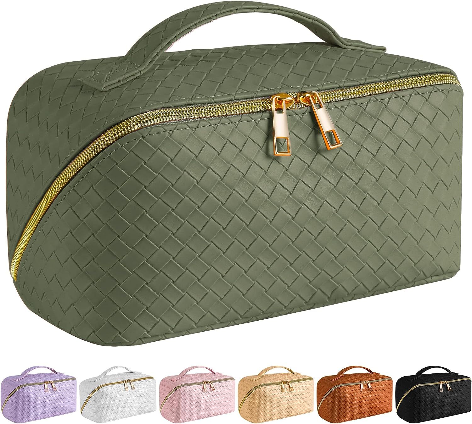SFXULIX Large Capacity Travel Cosmetic Bag PU Leather Waterproof , Women Portable Travel Makeup B... | Amazon (US)