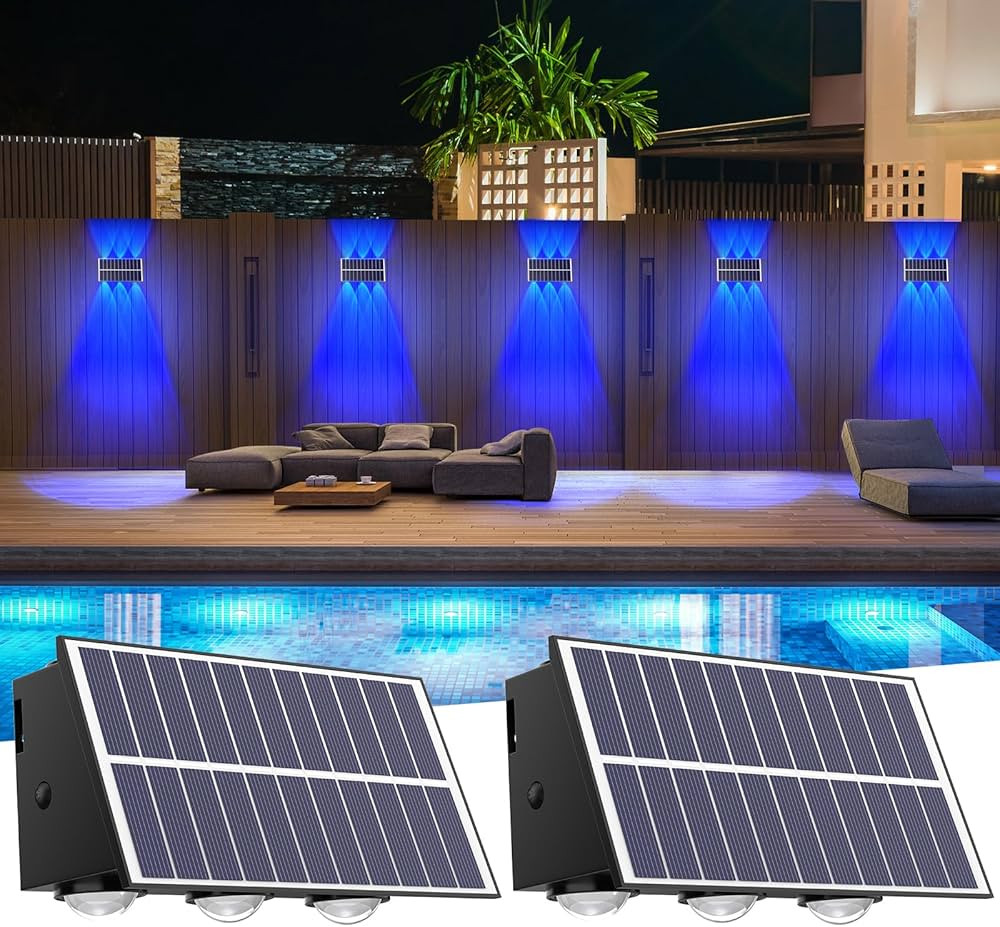 Solar Fence Lights RGB Solar Wall Lights Outdoor Modern Solar Outdoor Lights with Color Changing ... | Amazon (US)